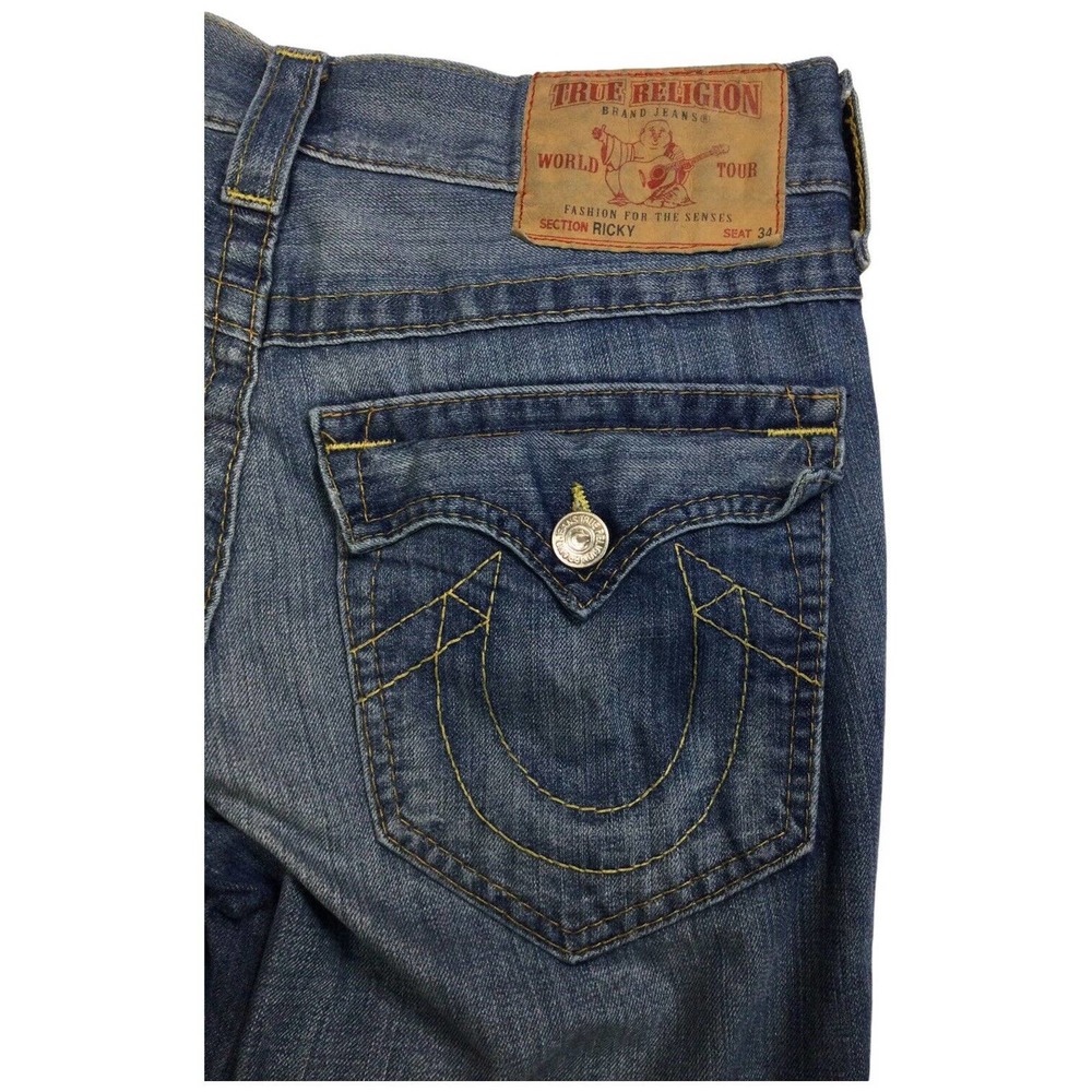 True Religion Mens Ricky Straight Leg Distressed Flap Button Pocket Blue 30 - Picture 13 of 16